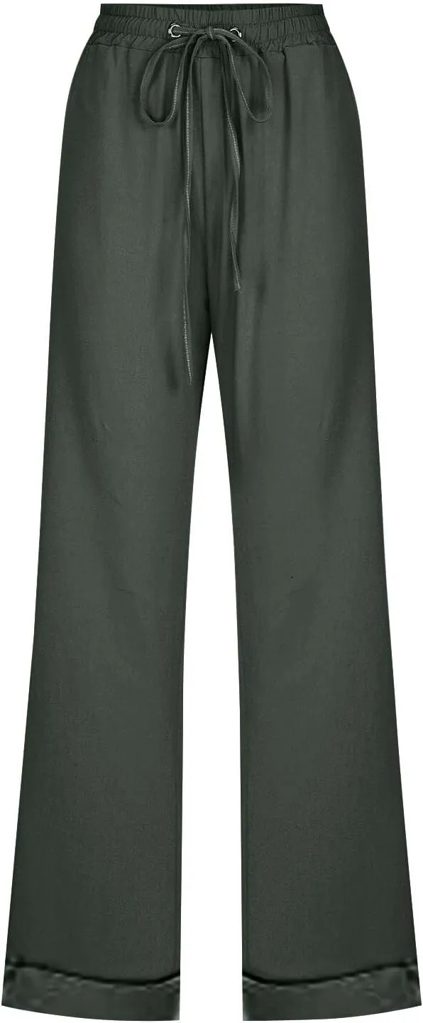 Women's Linen Summer Trousers 7/8 Casual Lightweight Cotton Linen Trousers Comfortable Beach Pants with Pockets