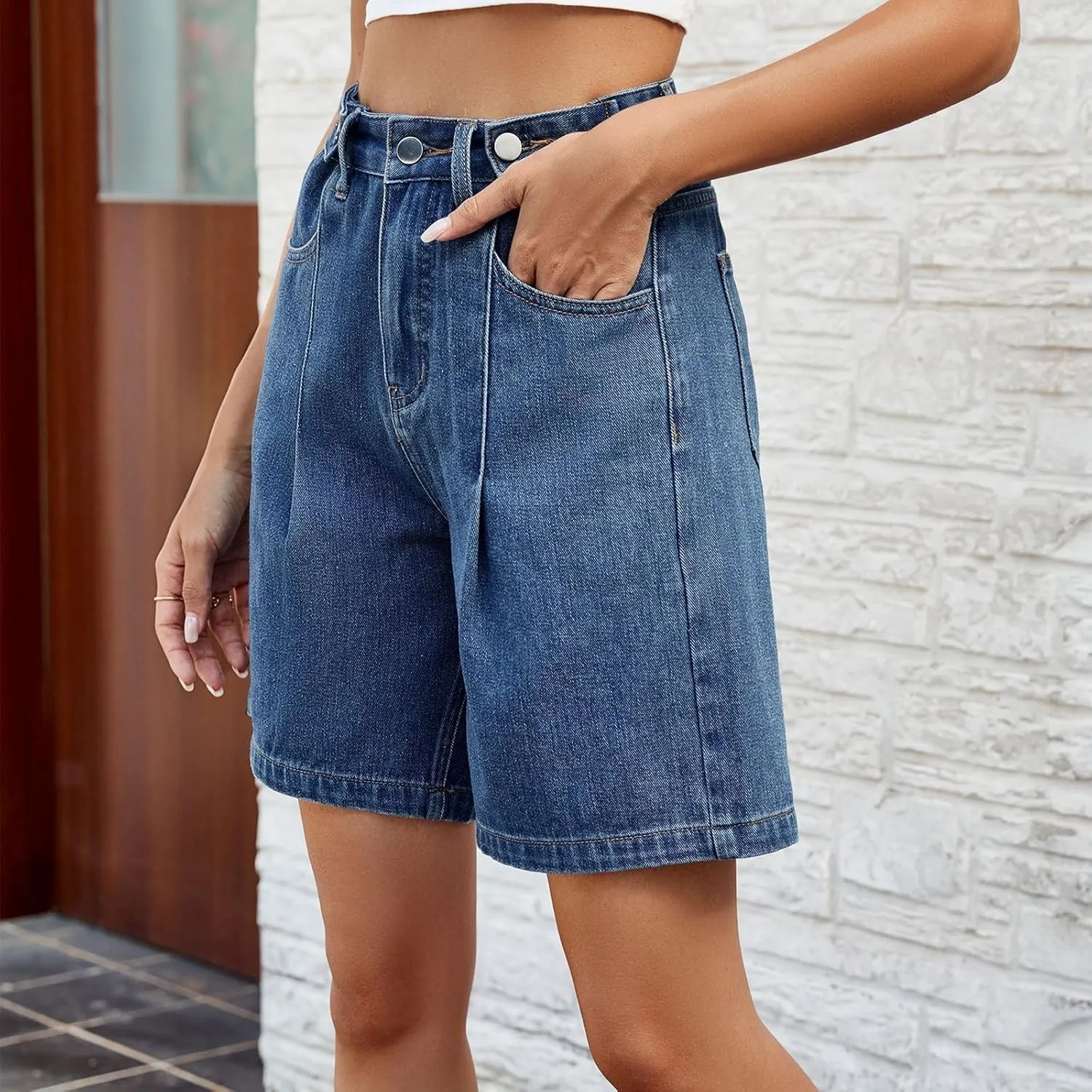 Womens Shorts Casual Denim Petite High Waisted Wide Leg Short Pants with Pocket Vacation Outfits