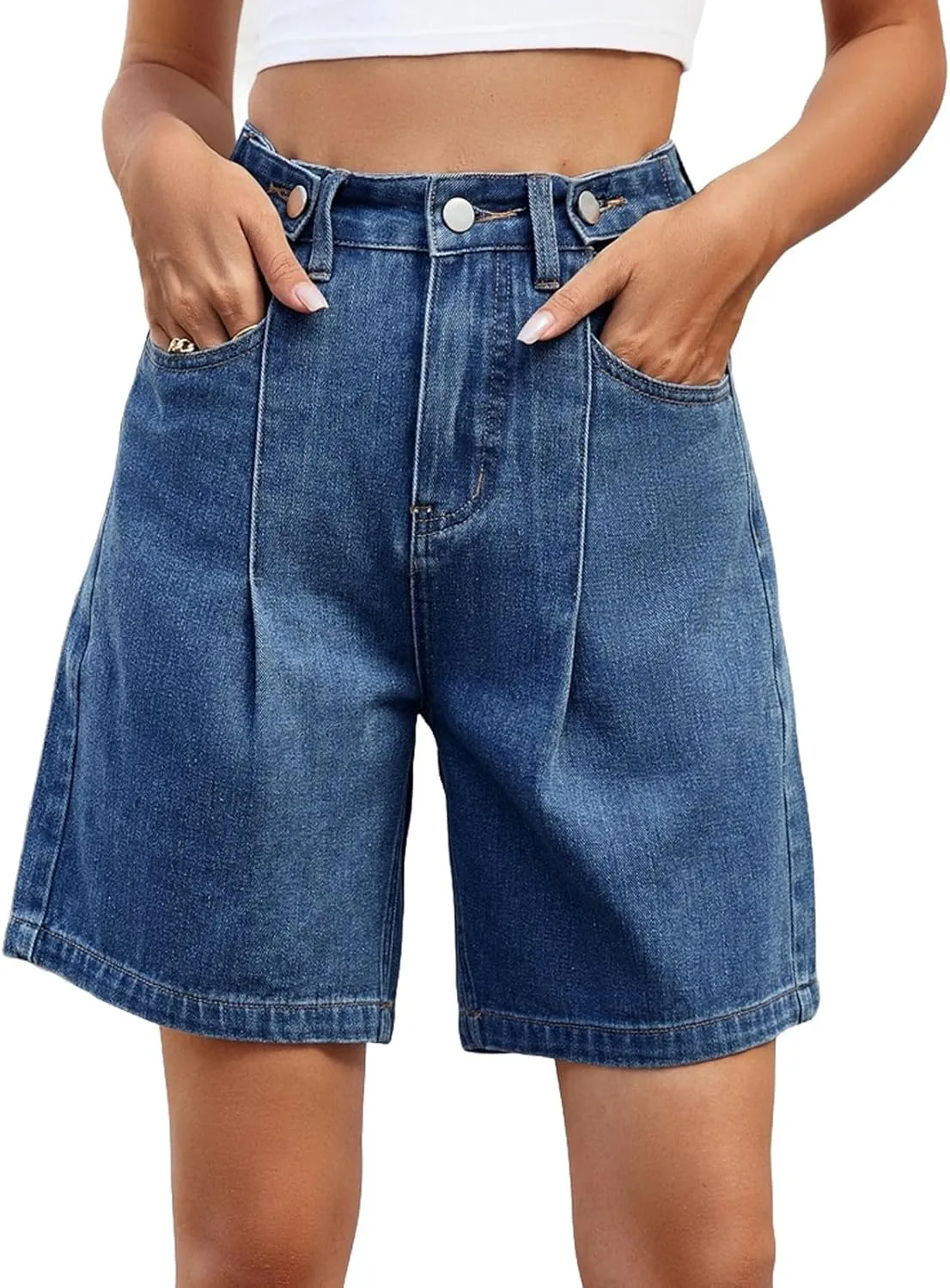 Womens Shorts Casual Denim Petite High Waisted Wide Leg Short Pants with Pocket Vacation Outfits