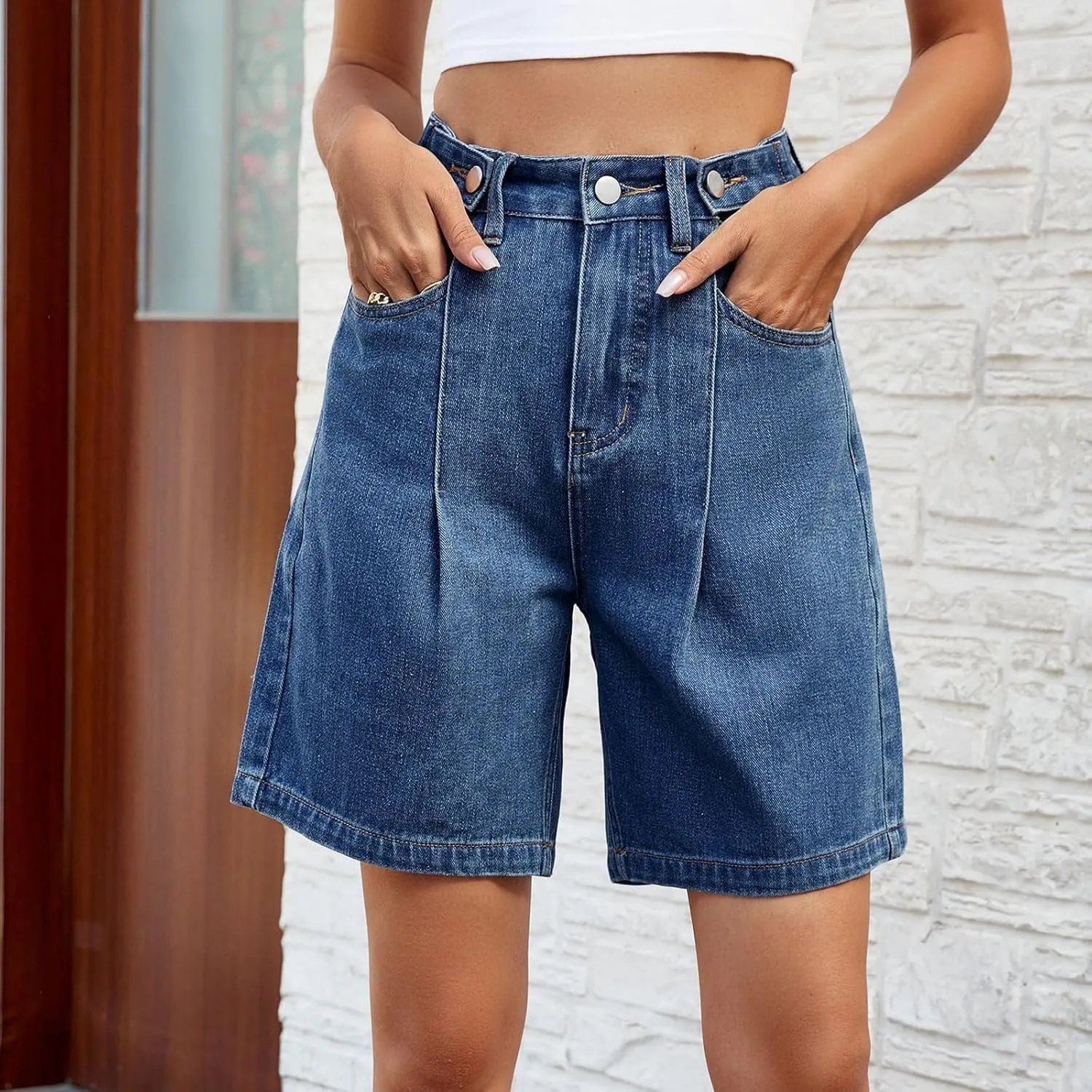 Womens Shorts Casual Denim Petite High Waisted Wide Leg Short Pants with Pocket Vacation Outfits