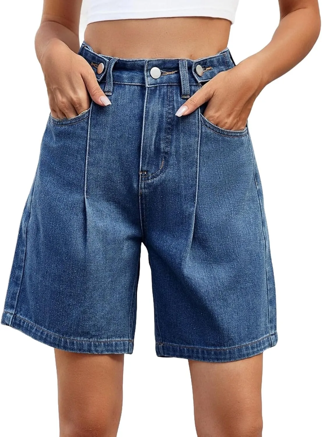 Womens Shorts Casual Denim Petite High Waisted Wide Leg Short Pants with Pocket Vacation Outfits