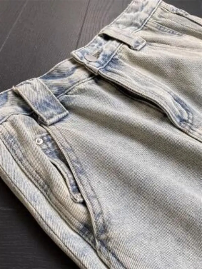 Women's Vintage Denim Long Skirts Backslit High Waist Casual A-Line Half Skirt