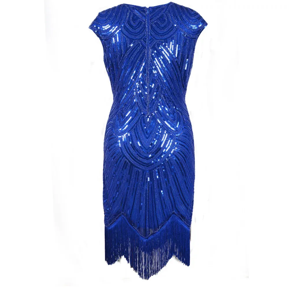 Women's Vintage Style Flapper Dress O-Neck Cap Sleeve Sequin Fringe