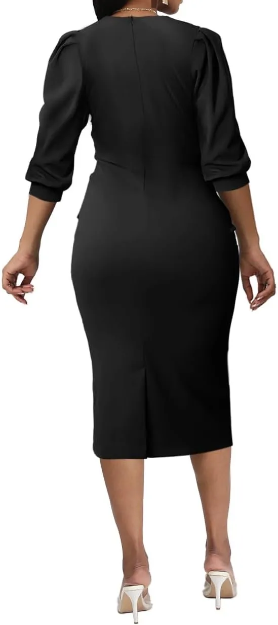 Xinlees Women's Elegant Business Dress Casual Knee Length Bodycon Pencil Dress